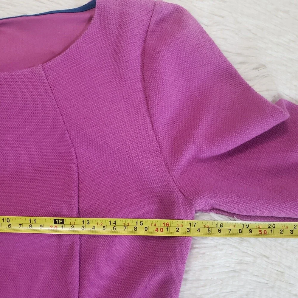 Boden Sz 10 R Purple Midi Dress Long Sleeve Scoop Neck Thick Fabric Box Pleated - Picture 8 of 10